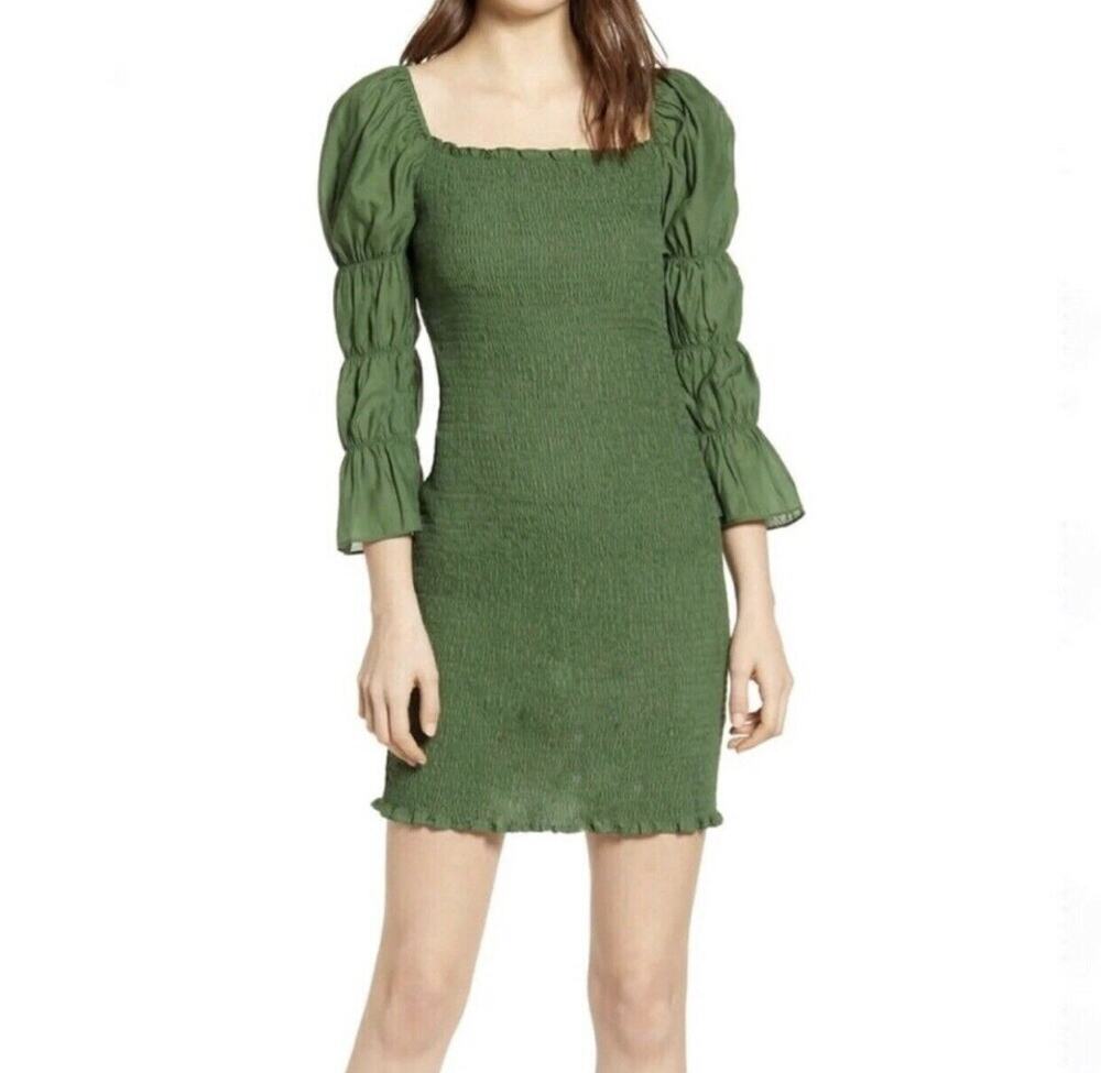 Revolve J.O.A. Green Smocked Mini Dress